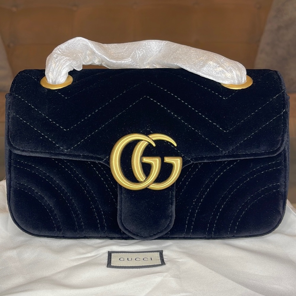 Brand New Gucci GG Marmont Matelassé Suede Mini Bag 446744